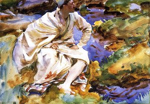 Sargent - A Man Seated by a Stream, Val d'Aosta, Purtud
