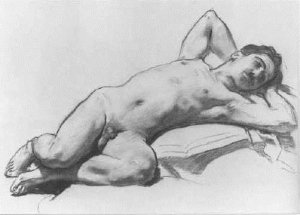 Recumbent draped figure