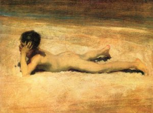 Naked boy on the beach