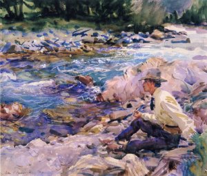 Man Seated by a Stream